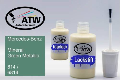 Mercedes-Benz, Mineral Green Metallic, 814 / 6814: 20ml Lackstift + 20ml Klarlack - Set, von ATW Autoteile West.